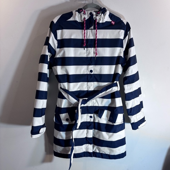 HELLY HANSEN Sz L Lyness Rain Coat Jacket Hooded Pockets Vented Snap Buttons - Picture 2 of 11
